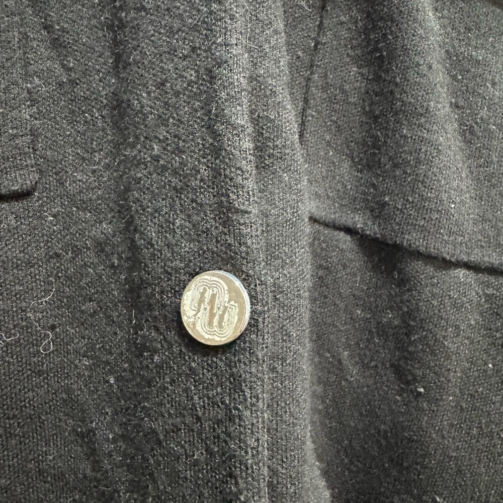 Maje Knit Overshirt with Eyelets Black and Silver Cardigan with Studded Grommets - Picture 9 of 11